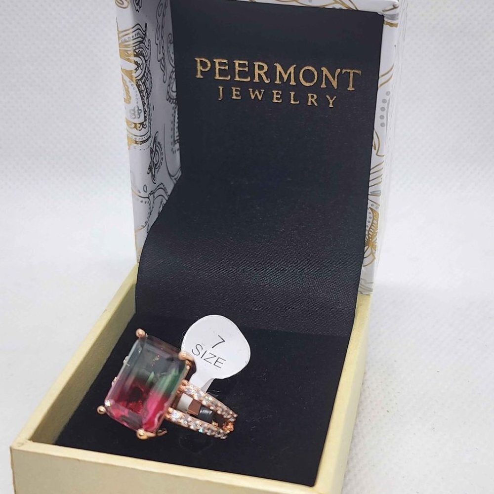 Brand New Peermont Jewelry 18k Rose Gold Plated With Watermelon Gemstone Ring